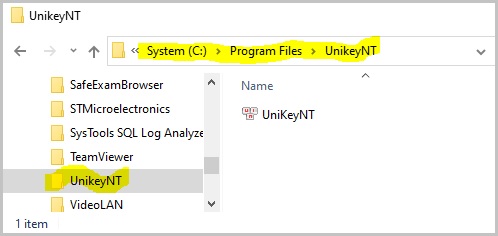 Unikey Installation Folder